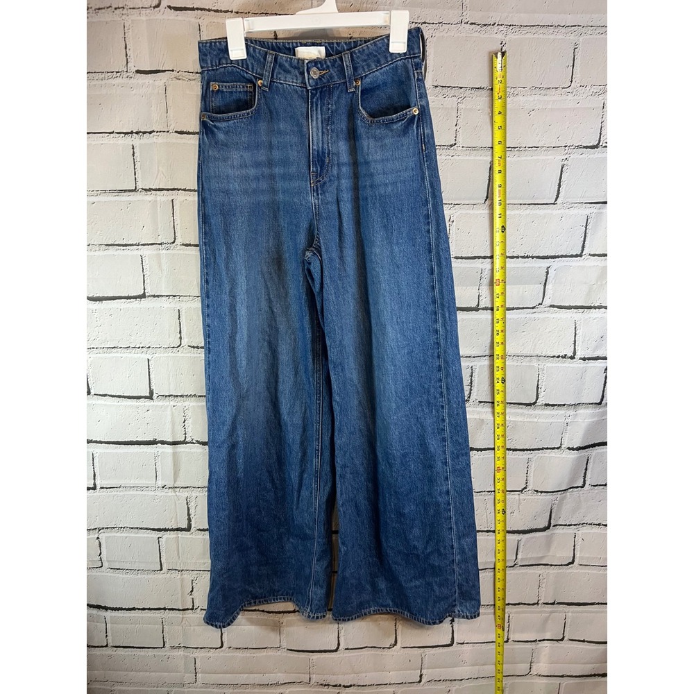 H&M Womens Wide Leg Jeans Medium Wash High Rise Denim Pants Size 6 30x32